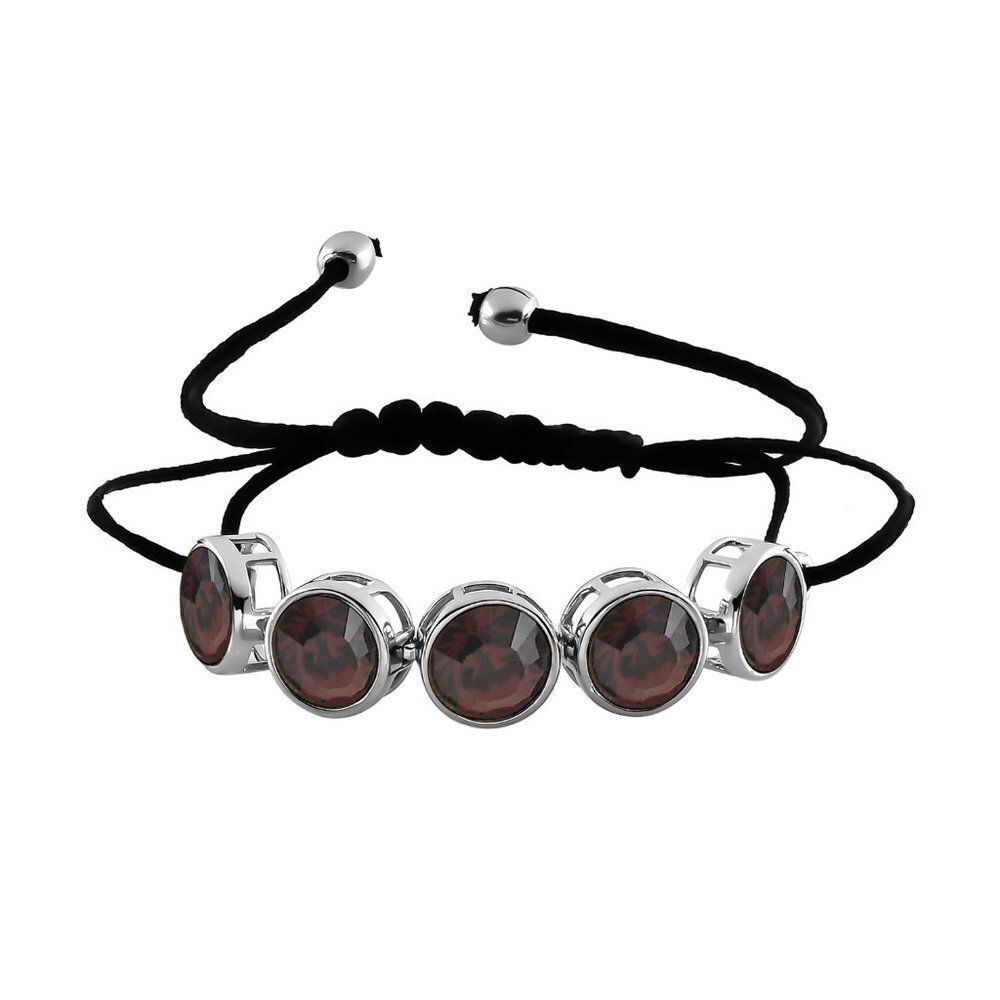 Crystal 5 Stone Bracelet in Platinum Bond (Adjustable) Burgundy